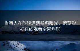 当事人在昨晚遭遇猛料曝光，蘑菇影视在线观看全网炸锅