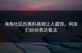 海角社区的黑料真相让人震惊，网友们纷纷表达看法