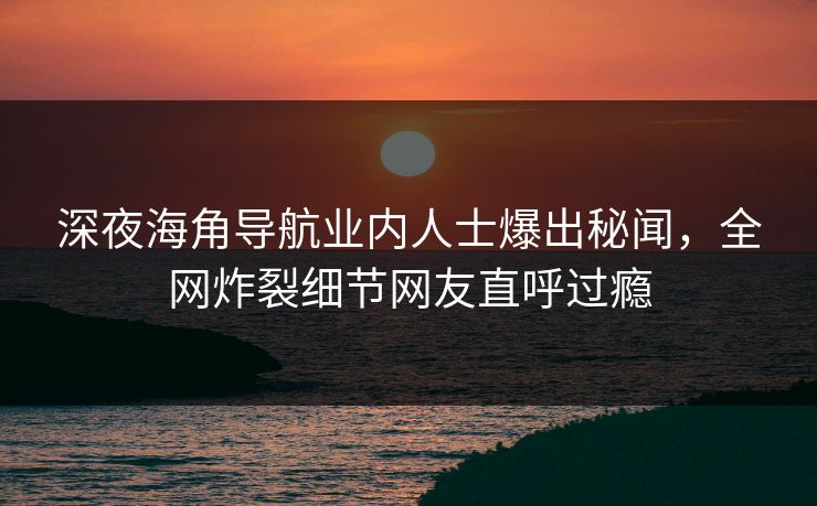 深夜海角导航业内人士爆出秘闻，全网炸裂细节网友直呼过瘾