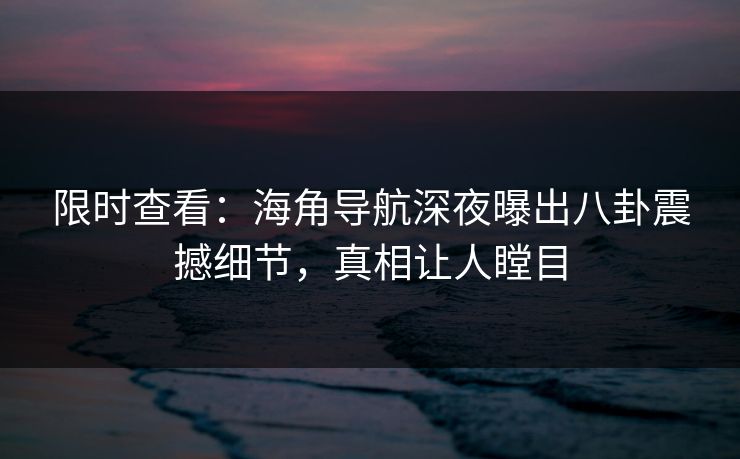限时查看：海角导航深夜曝出八卦震撼细节，真相让人瞠目