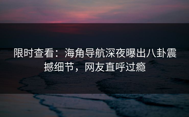限时查看：海角导航深夜曝出八卦震撼细节，网友直呼过瘾